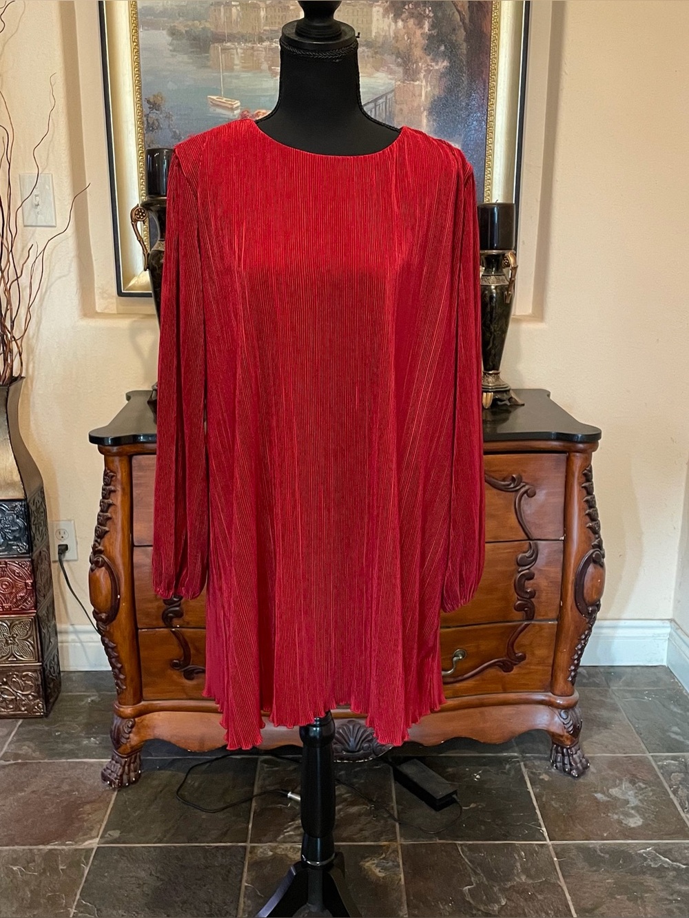 Abercrombie Red pleated long Sleeve Shift Dress